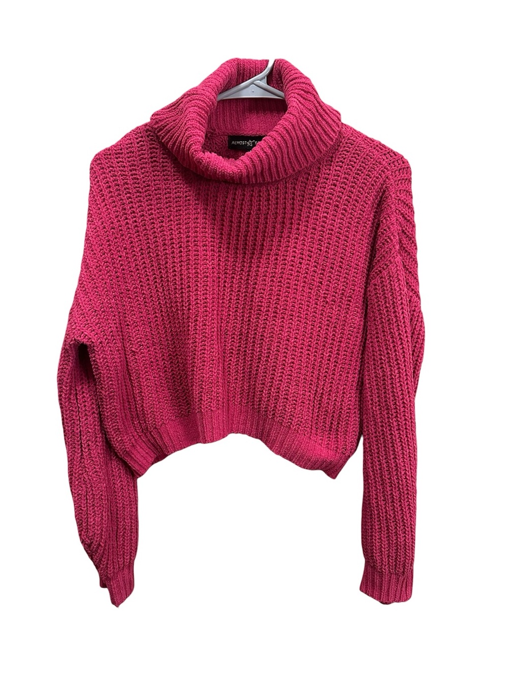 Almost Famous Pink Turtleneck Cropped Knit Sweater Medium
